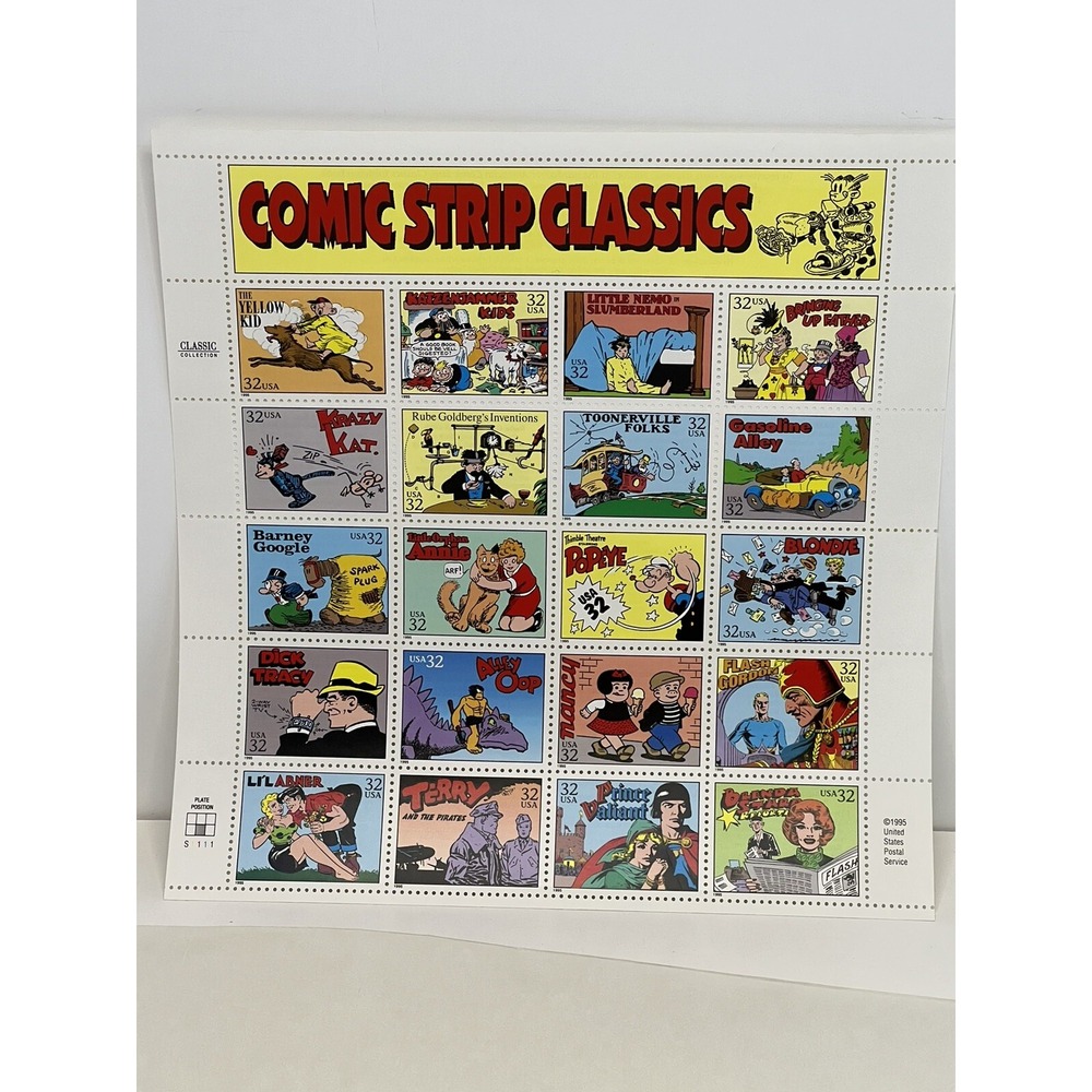 1995 USPS Comic Strip Classics 32 Cent Stamp Sheet 20 Stamps Popeye Dick Tracy